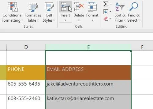 Excel 2016 - Nouvelle colonne insérée