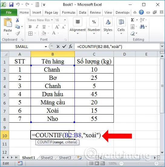 COUNTIF işlevi ve Excel'de koşullu sayma