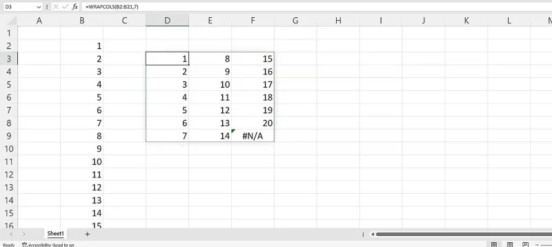 Excel'de WRAPCOLS işlevi nasıl kullanılır?