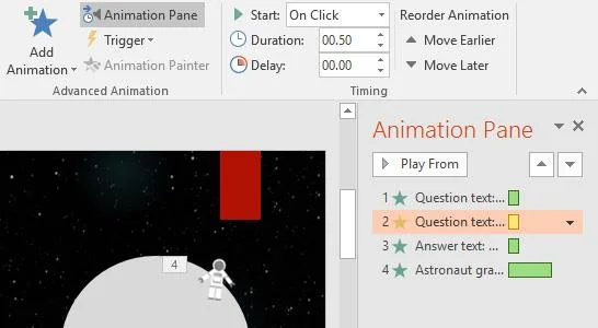 Painel de animação do PowerPoint
