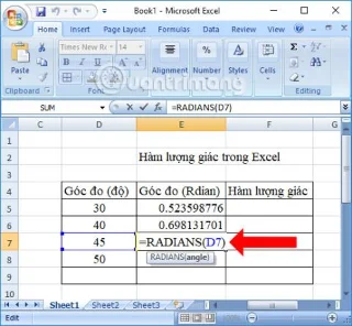 Exceldeki trigonometrik fonksiyonların özeti