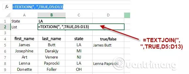 Excel 2016'da TEXTJOIN işlevi nasıl kullanılır?