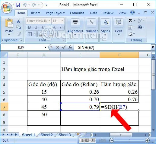 Excel'deki trigonometrik fonksiyonların özeti