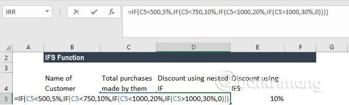 Uso de IF Aninhada no Excel