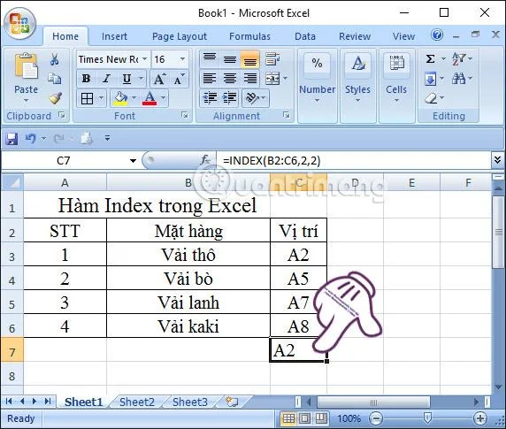 Excel'de dizin işlevi: Formül ve kullanım
