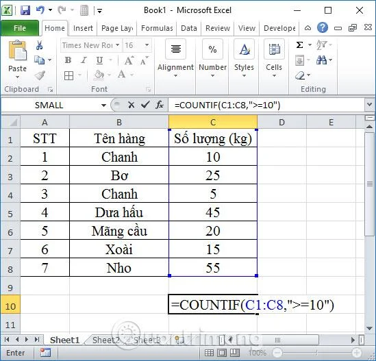 COUNTIF işlevi ve Excel'de koşullu sayma
