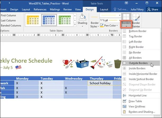 So fügen Sie Tabellen in Word 2016 ein und erstellen sie