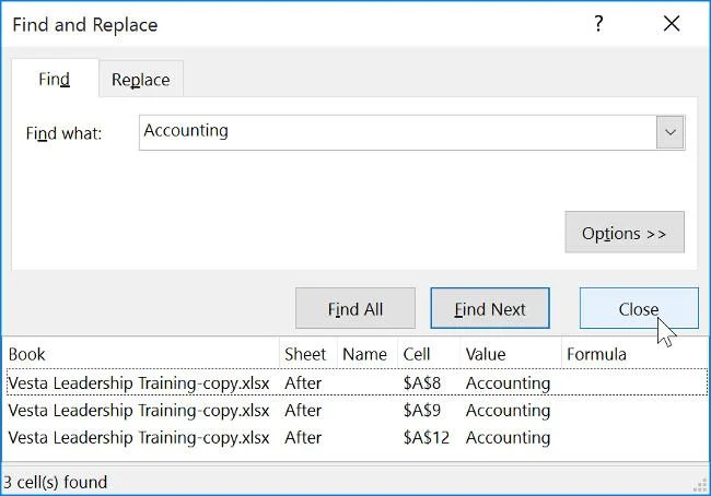 Excel 2016 - Pelajaran 10: Menggunakan fungsi Cari dan Ganti dalam Excel