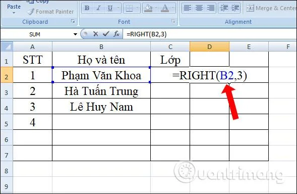 SAĞ işlevi, Excel'de karakter dizesini sağa kesmek için işlevin nasıl kullanılacağı