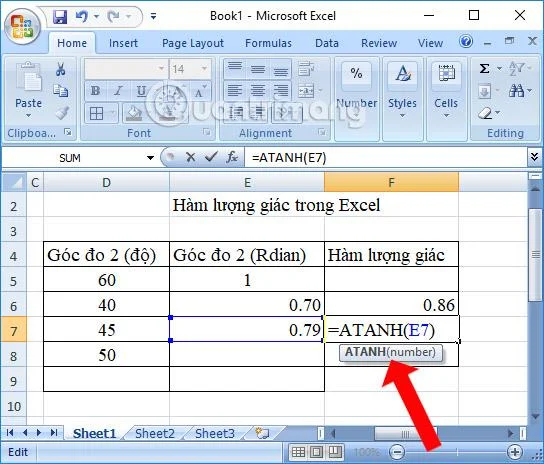Excel'deki trigonometrik fonksiyonların özeti
