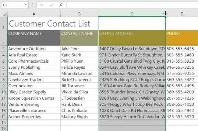 Excel 2016 - Modifier la largeur des colonnes