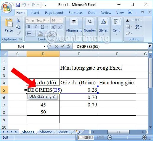 Excel'deki trigonometrik fonksiyonların özeti