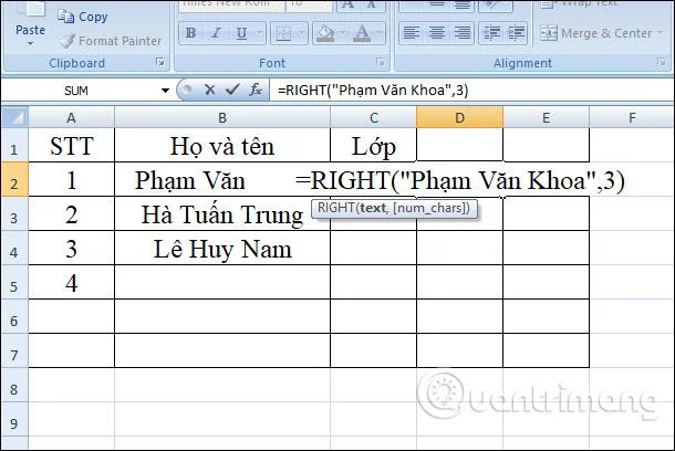 SAĞ işlevi, Excel'de karakter dizesini sağa kesmek için işlevin nasıl kullanılacağı