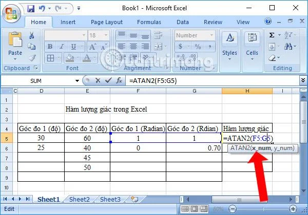 Excel'deki trigonometrik fonksiyonların özeti