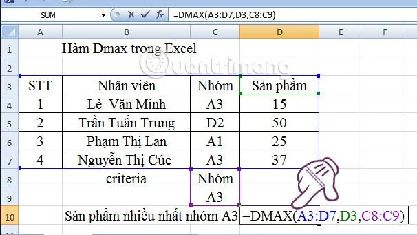 Excel'de Dmax işlevinin nasıl kullanılacağına ilişkin talimatlar