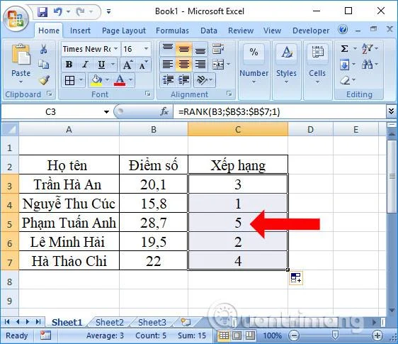 RANK işlevini kullanarak Excel'de sıralama nasıl yapılır