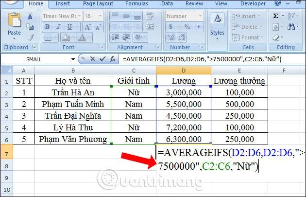 ฟังก์ชัน AVERAGEIFS ใน Excel: คำนวณเงินเดือนของพนักงานหญิง