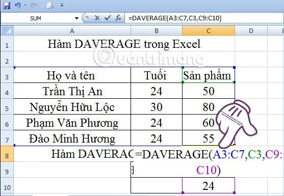Excel'de DAVERAGE işlevinin nasıl kullanılacağına ilişkin talimatlar
