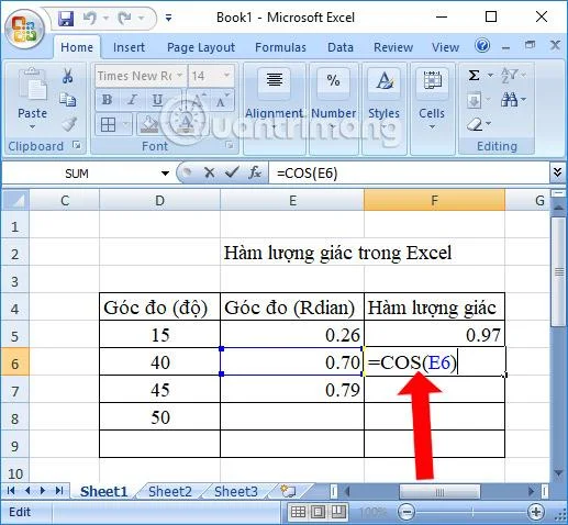 Excel'deki trigonometrik fonksiyonların özeti