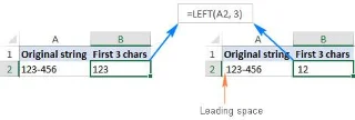 LEFT işlevi, Excel'de sol karakter dizesini kesme işlevinin nasıl kullanılacağı