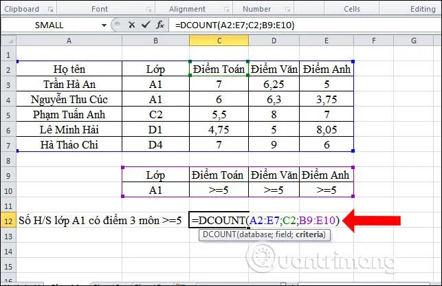 Excel'de DCOUNT işlevi nasıl kullanılır?