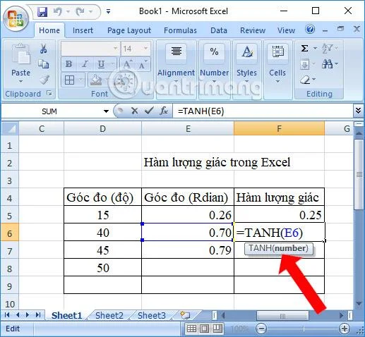 Excel'deki trigonometrik fonksiyonların özeti