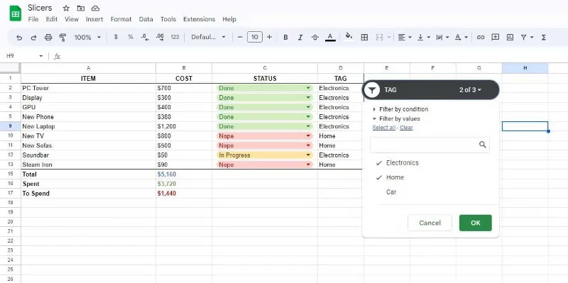 So verwenden Sie Slicer in Google Sheets, um Daten schnell zu filtern