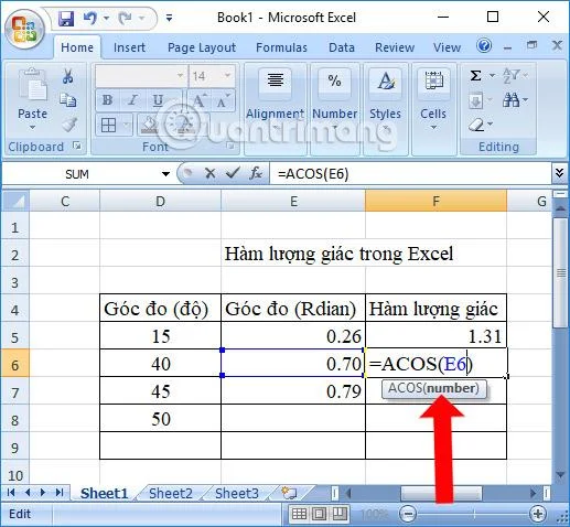 Excel'deki trigonometrik fonksiyonların özeti