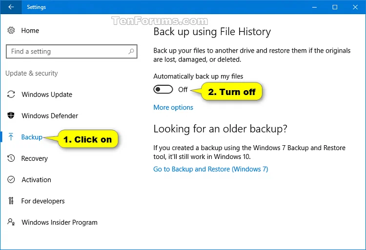 Windows 10'da Dosya Geçmişi özelliği nasıl etkinleştirilir veya devre dışı bırakılır