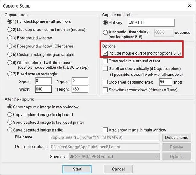 Arahan untuk mengambil tangkapan skrin yang mengandungi kursor tetikus dalam Windows