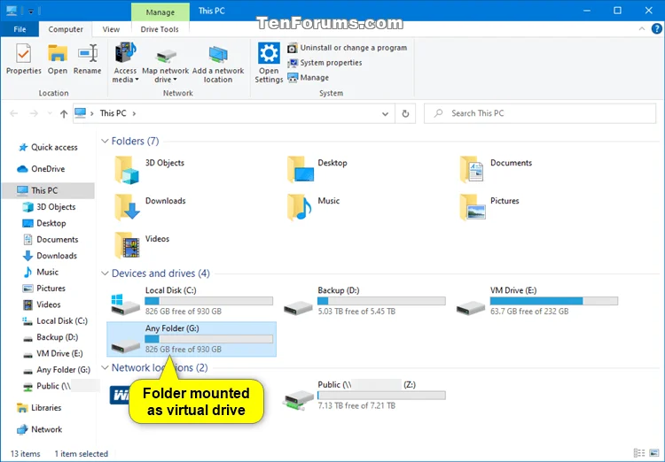 Windows'ta bir klasörü sanal sürücü olarak bağlama