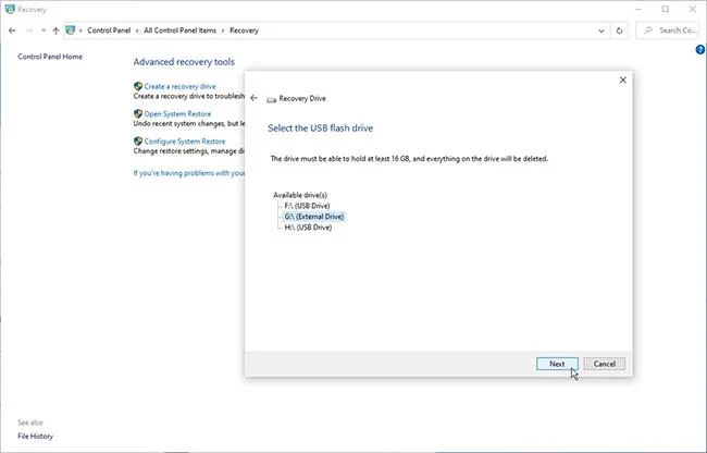 Buat Pemacu Pemulihan untuk Windows 10