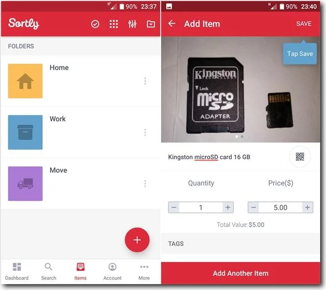 Urus inventori dengan Sortly pada telefon anda