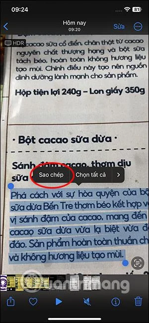 Bagaimana untuk menyalin teks Vietnam dalam foto pada iPhone