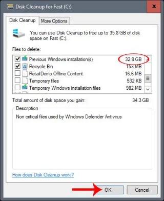 Bagaimana untuk mendapatkan kembali 30 GB ruang selepas mengemas kini Windows 10 Fall Creators Update