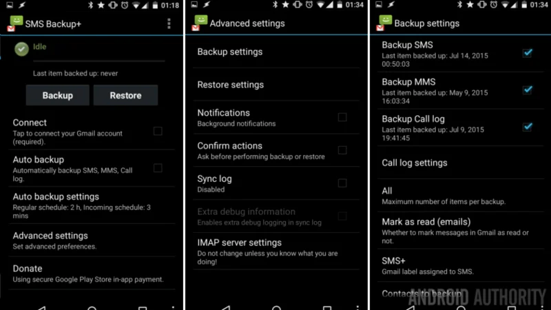 Sandaran SMS, MMS dan log panggilan secara automatik pada peranti Android