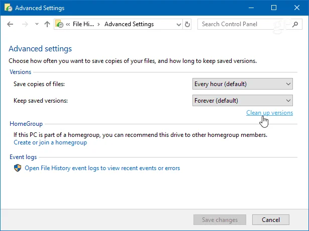 Windows 10'da Dosya Geçmişi'nin eski sürümleri nasıl silinir