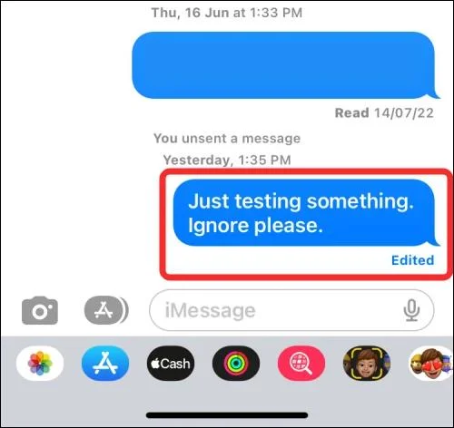 Arahan untuk melihat sejarah penyuntingan mesej pada iPhone