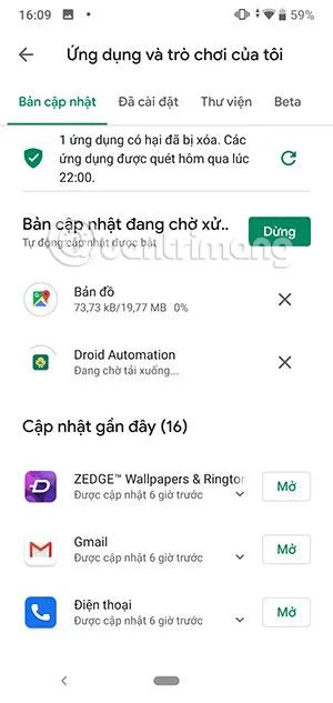 Arahan untuk mengemas kini aplikasi Android