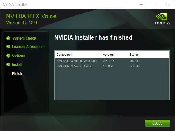 RTX Voice Installation Abschluss