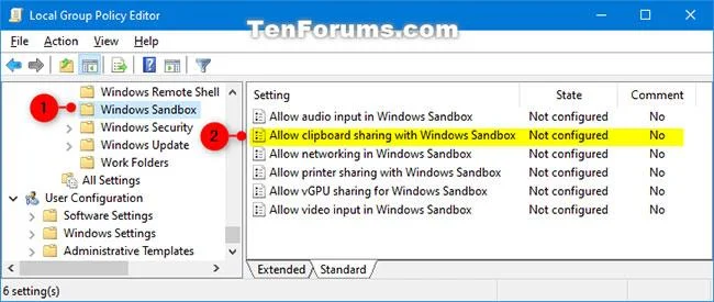 Windows 10'da Windows Sandbox ile pano paylaşımı nasıl etkinleştirilir/devre dışı bırakılır