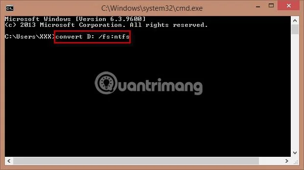 コマンドプロンプトでのNTFS変換