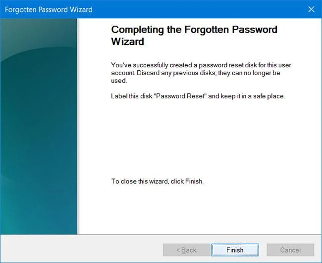 Cipta Cakera Tetapan Semula Kata Laluan menggunakan USB pada Windows 10