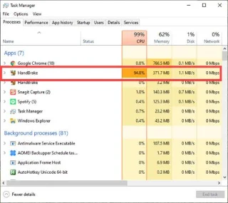 Bagaimana untuk mengehadkan penggunaan CPU HandBrake dalam Windows