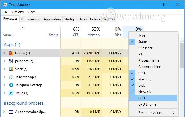 Bagaimana untuk memantau prestasi GPU dalam Windows 10 Task Manager