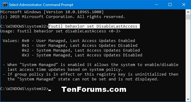 Windows 10 で NTFS 最終アクセス タイム スタンプの更新を有効/無効にする方法