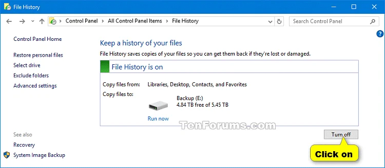 Windows 10'da Dosya Geçmişi özelliği nasıl etkinleştirilir veya devre dışı bırakılır