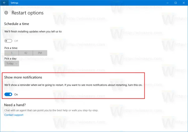 Dayakan Pemberitahuan Mulakan Semula Kemas Kini pada Windows 10