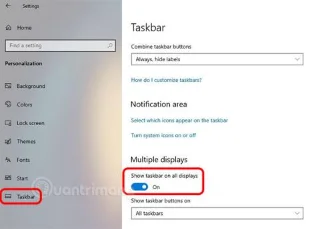 タスクバーを複数画面に表示する方法、2画面目のタスクバーを移動する