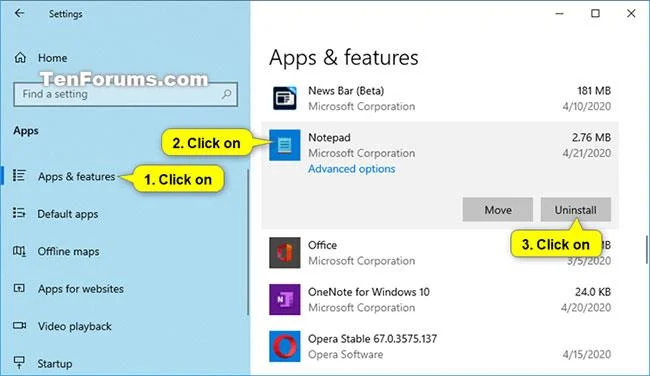 Windows 10'da Not Defteri uygulaması nasıl kurulur/kaldırılır